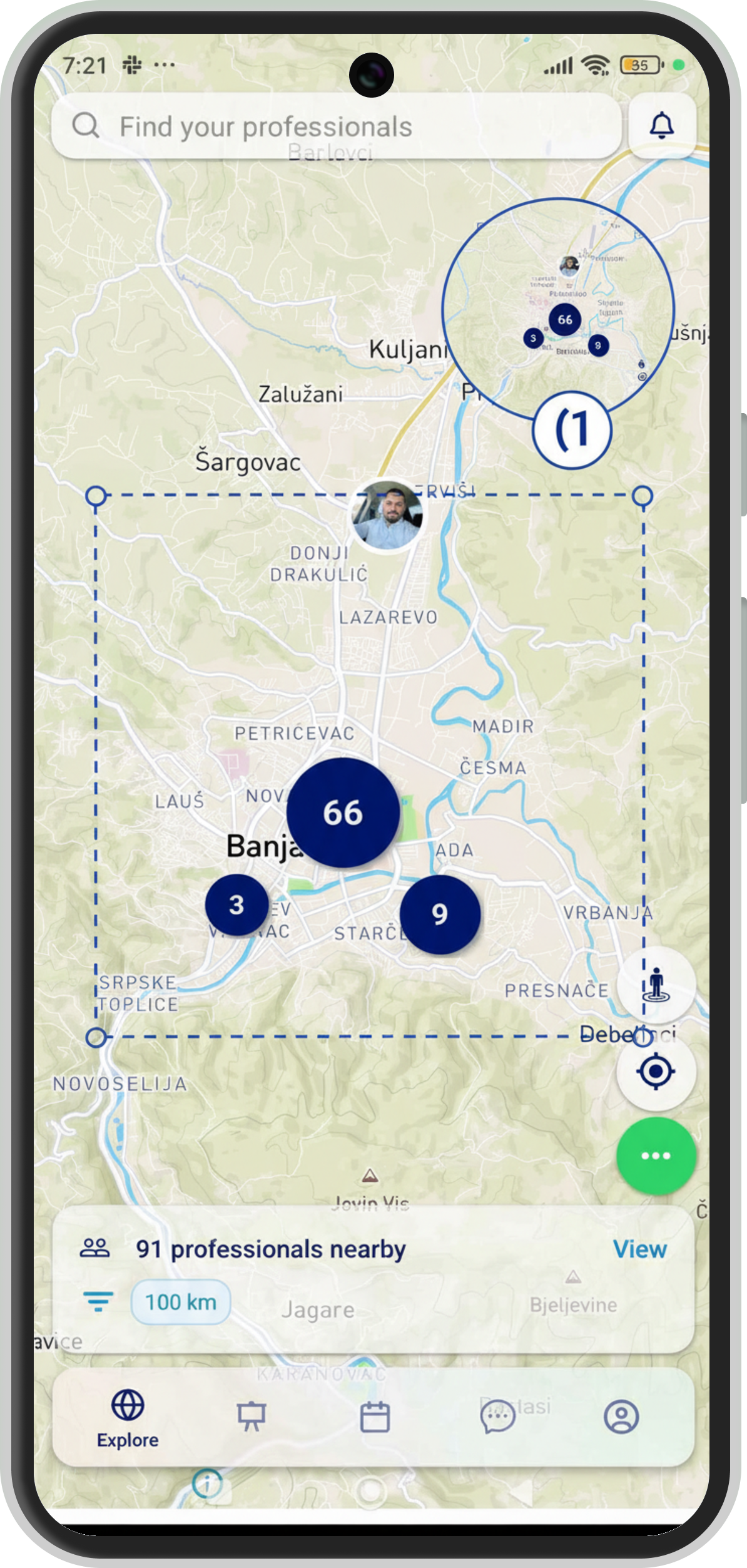 Interactive map showing professionals nearby